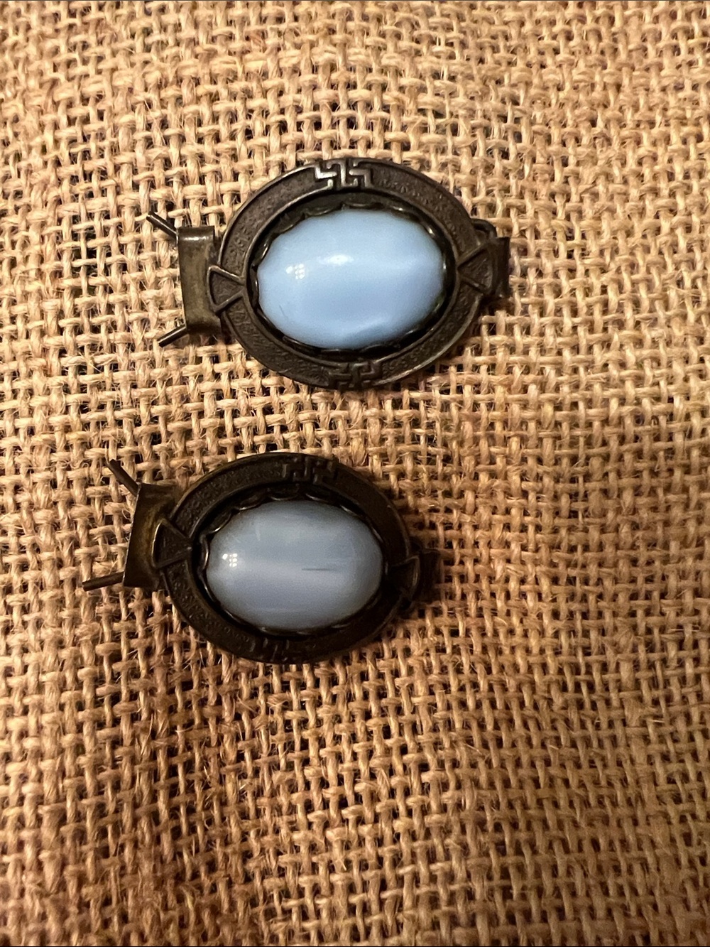 Antique Blue Glass Oval Hair Clips